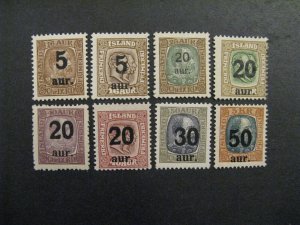 Iceland #130-8 mint hinged 135 shallow thin 138 toned perf b23.7 837