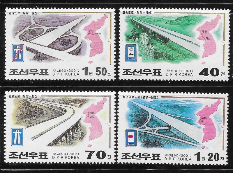 Korea 2001 Highways Road Sc 4137-4140 MNH A3727