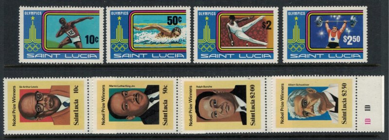 St. Lucia #516-9, 526-9* NH  CV $4.60  Olympics & Nobel Prize winners