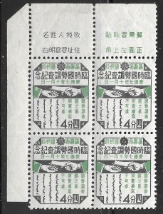 Manchukuo Scott 135 MNH National Census issue of 1940 Booklet Pane