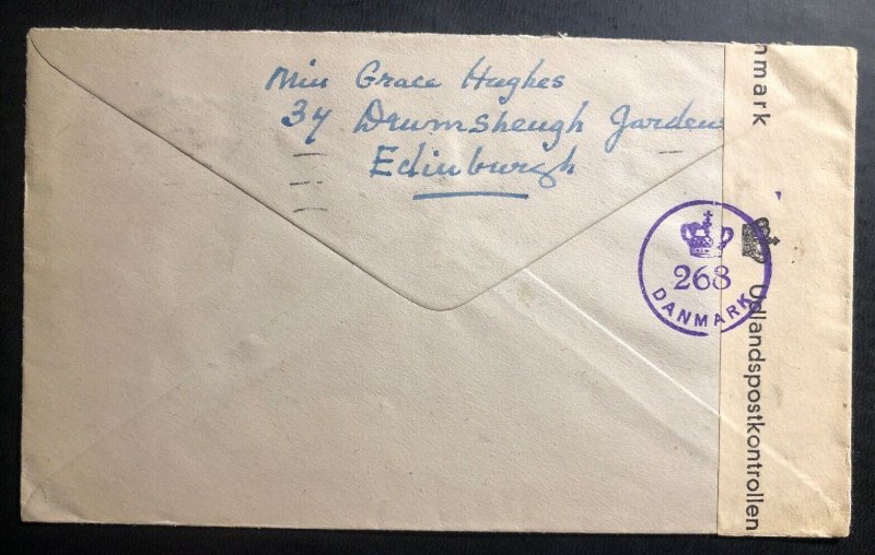 1945 Edinburgh Scotland England Censored Cover To Lyn Denmark Victory Cancel