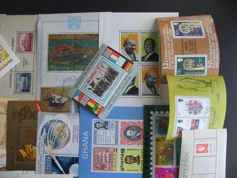 Scrap pile of 22 various nicer WW SS souvenir sheets mixed condition,what lurks?