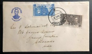 1937 Aden First Day Cover FDC King George VI Coronation KGVI To Colorado USA