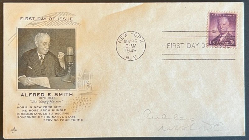 ALFRED E SMITH #937 NOV 26 1945 NEW YORK NY FIRST DAY COVER (FDC) BX6