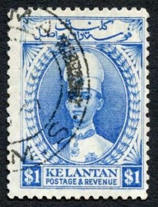 Kelantan SG39 One Dollar Blue Perf 12 Cat 95 Pounds