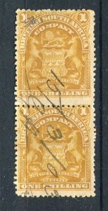 RHODESIA; 1905 early Springbok issue fine used 1s. PERF SHIFT Cancelled PAIR 