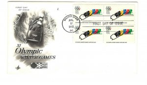 1461 8c Bobsled 1972 Winter Olympic Games ArtCraft block of 4 FDC