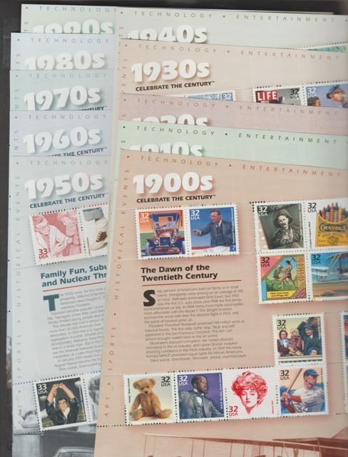 U.S.  Scott #3182-3191 Celebrate the Century Stamps - Mint NH Set of Sheets