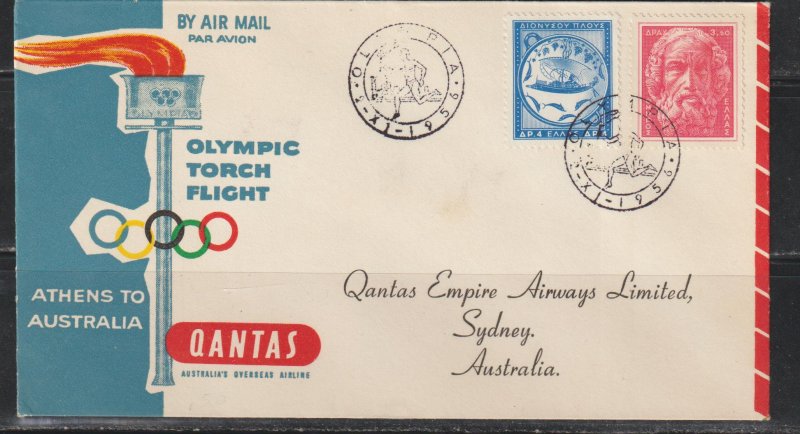 Greece  Olympic Torch Flight Cover. Athens to Australia