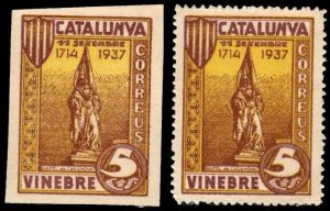 1937 Spain Civil War 5 Centimos Catalonia (Vinebre) Local Post Set/2 Unused