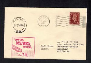 1938 England First Flight Cover via Imperial Airways to Sydney Australia FFC