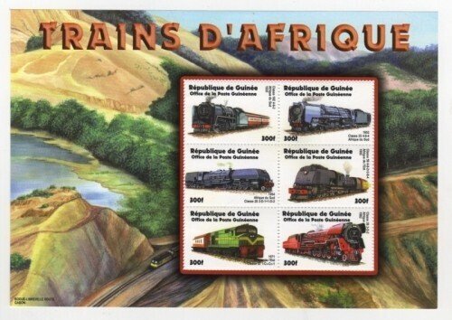 Guinea 2003 - Trains of Africa - Sheet of 6 Stamps - Scott #2059 - MNH