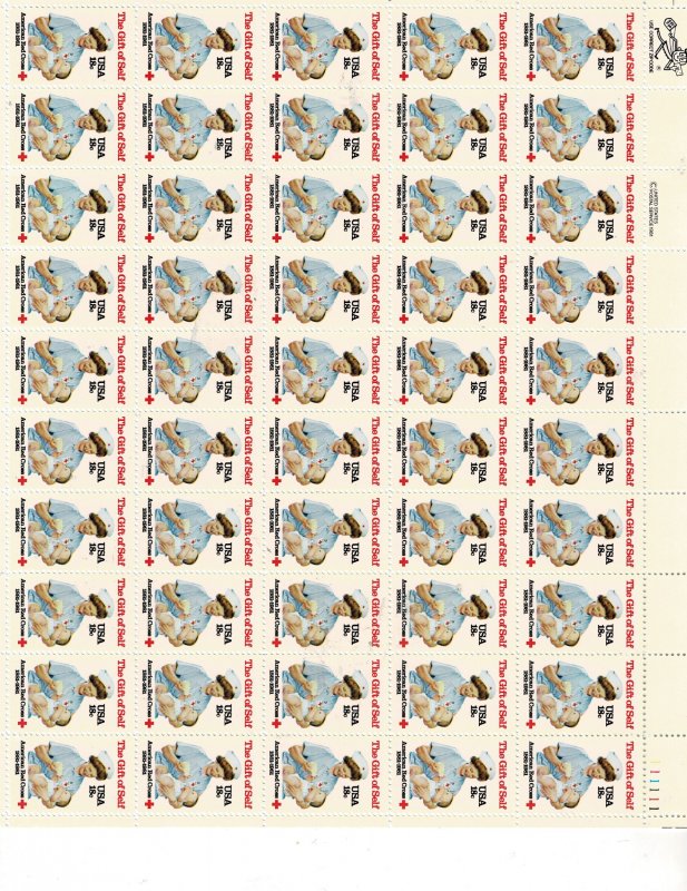 The Gift of Self American Red Cross 18c US Postage Sheet #1910 VF MNH