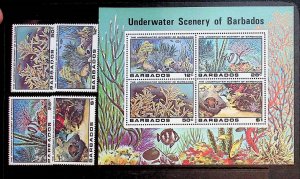 BARBADOS Sc 534-7+537a NH SET+S/S OF 1980 - SEA LIFE