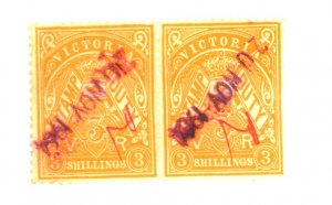 VICTORIA UNLISTED 3 SHILLINGS PAIR USED FVF