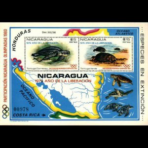 NICARAGUA 1980 - MI# B114 S/S Turtles Opt. NH folded