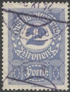 AUSTRIA 1920  Sc J86 2k Postage Due Used, VF, White Paper variety, KIRCHBICHL