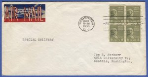 US 1938  Sc 813  8c Prexy Martin Van Buren Block of four on FDC