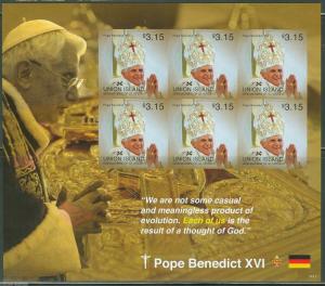 UNION ISLAND  2014 POPE BENEDICT XVI SHEET  II  OF SIX  IMPERFORATE MINT NH