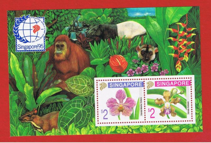 Singapore  #717b  MNH OG Souvenir Sheet of 2  Flowers  Free S/H