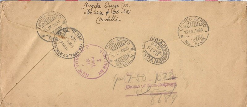 Medellin, Colombia to New York, NY 1950 Regis. A/M Special Delivery (52138)