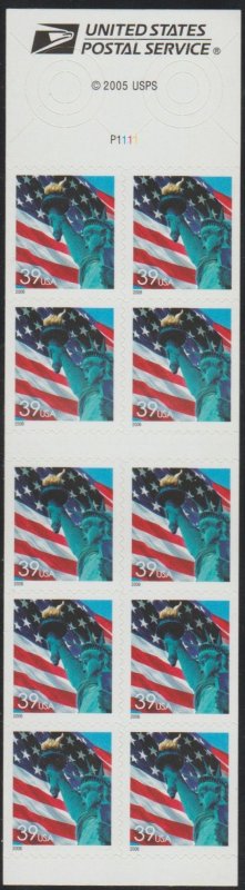 3978a, Booklet pane of 10. Lady Liberty & Flag , MNH.