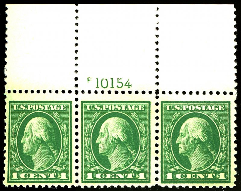 U.S. #498 MINT PL# STRIP OF 3 OG NH