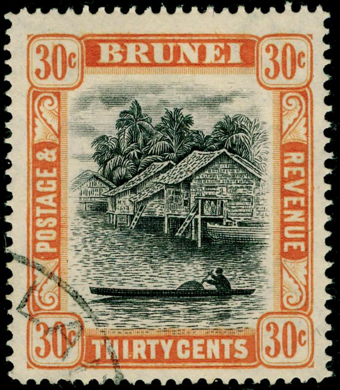 BRUNEI SG88, 30c black & orange, FINE USED.