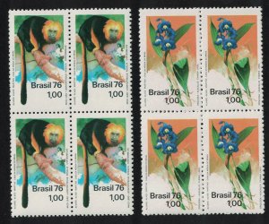 Brazil Nature Protection Tamarin Orchid 2v in blocks of 4 1976 MNH