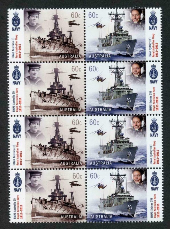 Australia SG3604/5 2011 Royal Australian Navy Block of 8 U/M