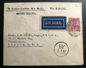 1929 Bombay India Early Airmail cover to  London England Second Flight
