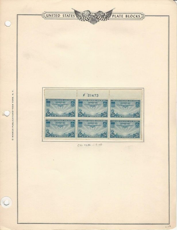 United States, Postage Stamp, #C20 Mint NH Block of Six, 1935 Airmail, JFZ 