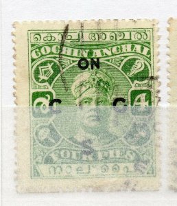 India Cochin 1919-33 Early Issue used Shade of 4p. Optd NW-15808