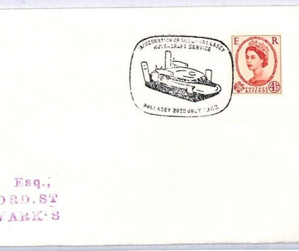 GB Wales/Lancs HOVERCRAFT FIRST FLIGHT Cover Rhyl Wallasey Coventry 1962 YW71