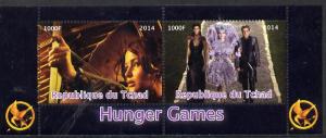 Chad 2014 Hunger Games #3 perf sheetlet containing 2 valu...