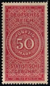 1923 Germany Revenue Weimar Republic 50 Mark Statistical Fees Unused