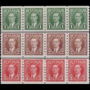 CANADA 1937 - Scott# 238-40 King GV Coil Strips Set of 12 LH