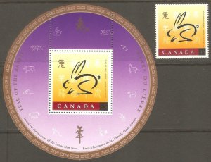 CANADA Sc# 1767 - 1768 MNH FVF Set1 + SS Lunar New Year Rabbit