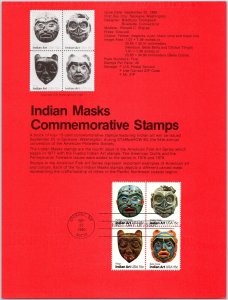 USPS SOUVENIR PAGE INDIAN MASKS COMMEMORATIVE STAMPS 1980