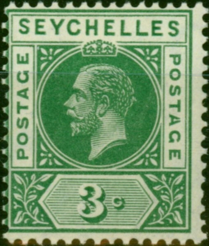 Seychelles 1912 3c Green SG72a 'Split A' Fine & Fresh VLMM