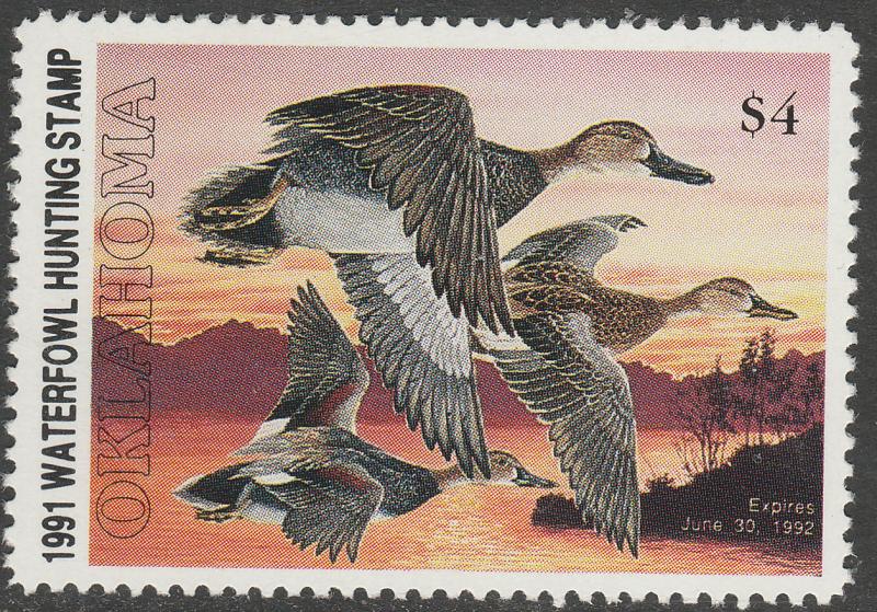 U.S.-OKLAHOMA 12, STATE DUCK HUNTING PERMIT STAMP. MINT, NH. VF