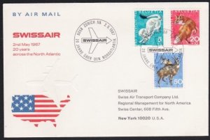 SWITZERLAND 1967 Swissair 20th Anniv flight cover - New York pmk on rev....A6321