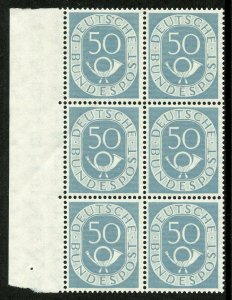 GERMANY 50 pfg  POSTHORN  SCOTT#681 MARGIN  BLOCK OF SIX  MINT NH  ORIGINAL GUM 