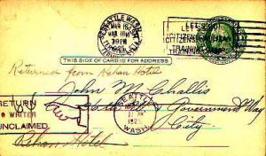 United States, Washington, Government Postal Card, Auxiliary Markings