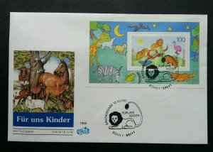 Germany- For Our Children 1995 Zoo Forest Painting Lion Giraffe Bird Tiger (FDC)