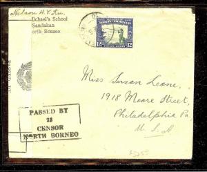 NORTH BORNEO (P1304B) 12C ON CENSOR 23 COVER TO USA