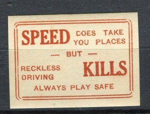 USA; 1930s-40s early Illustrated Local Special Advert Stamp, SPEED KILLS