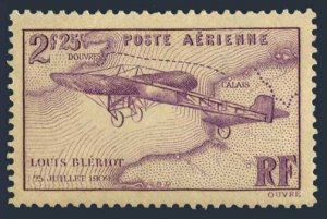 France C7, hinged. Michel 294. Flight across English Channel, Bleriot, 1934.