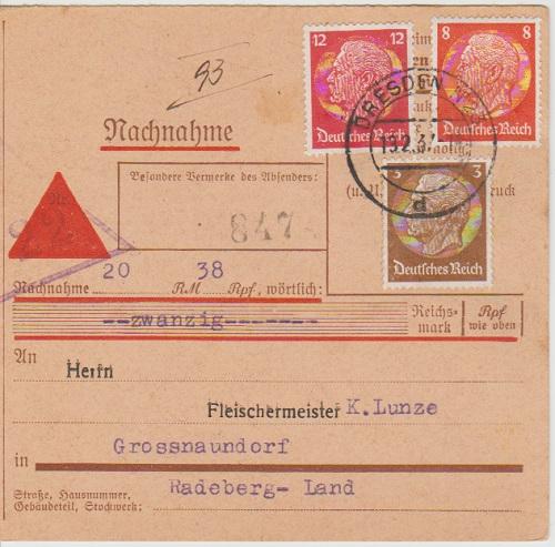 Mi 573/7/9 Dresden 13.2.1937 card