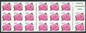 US #3052d 33¢ Rose Die cut 11½ x 11 ¾ Self-Ad Bklt Pane